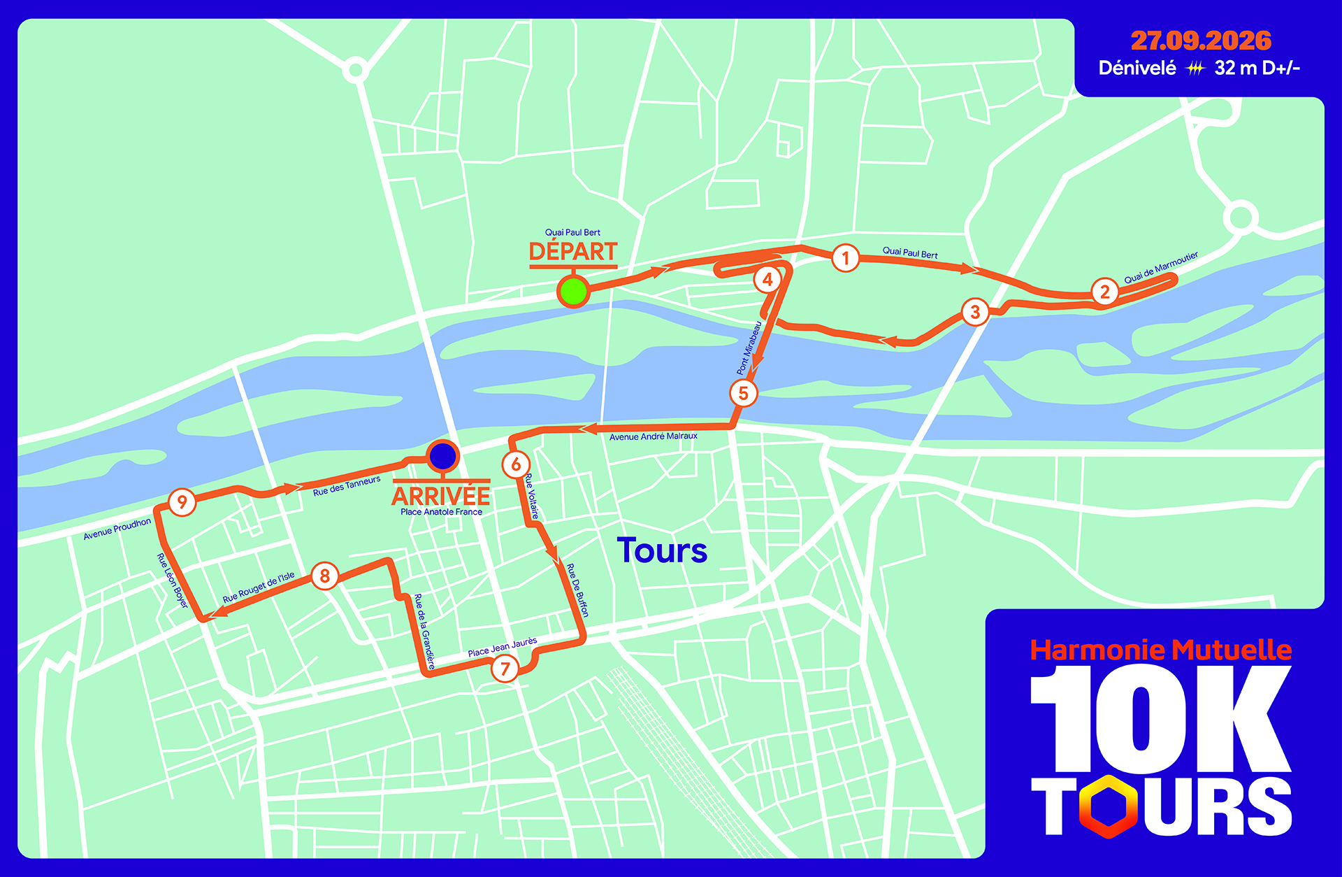 Plan du 10 Km Harmonie Mutuelle