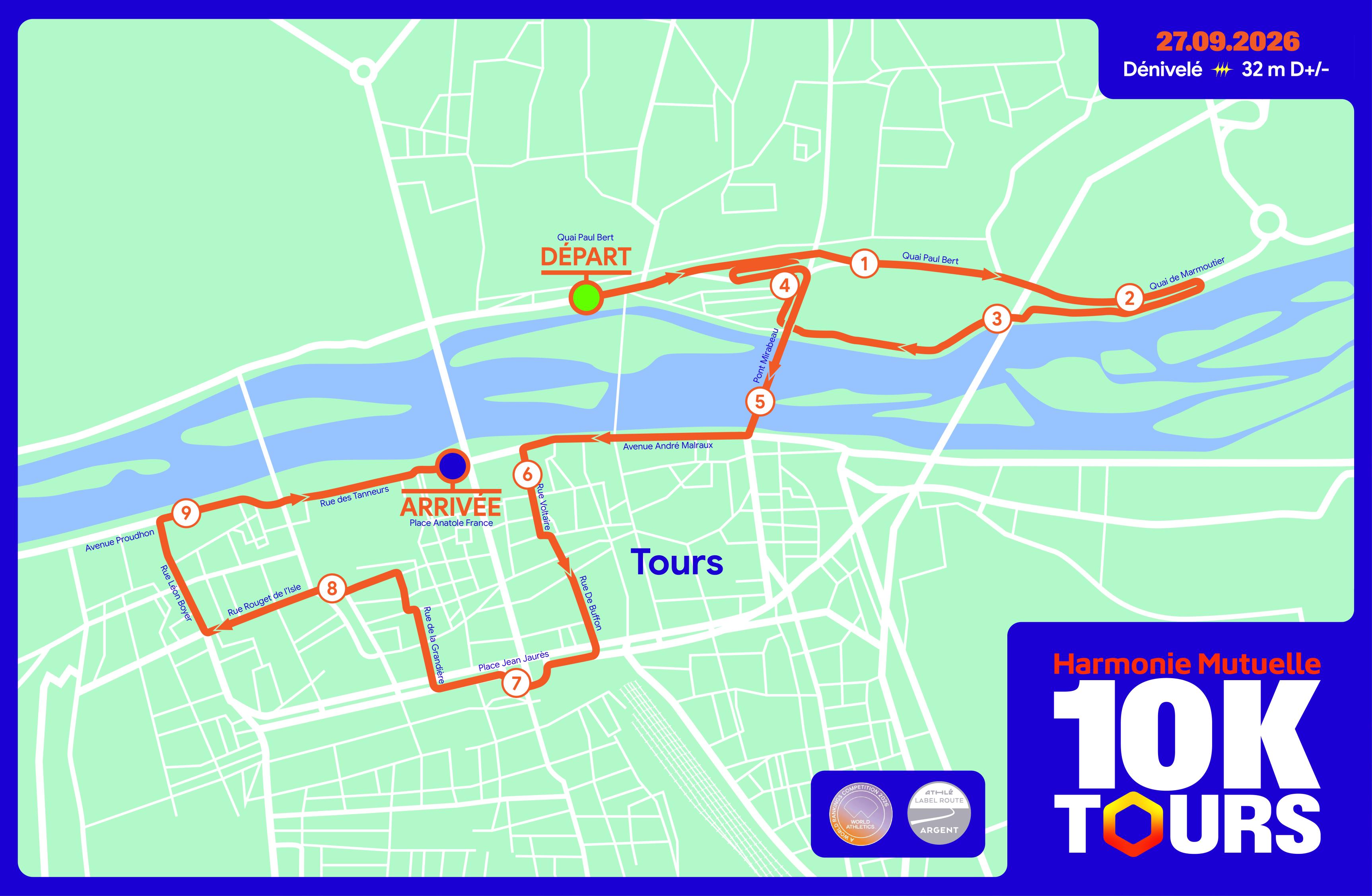 Plan du 10 Km Harmonie Mutuelle