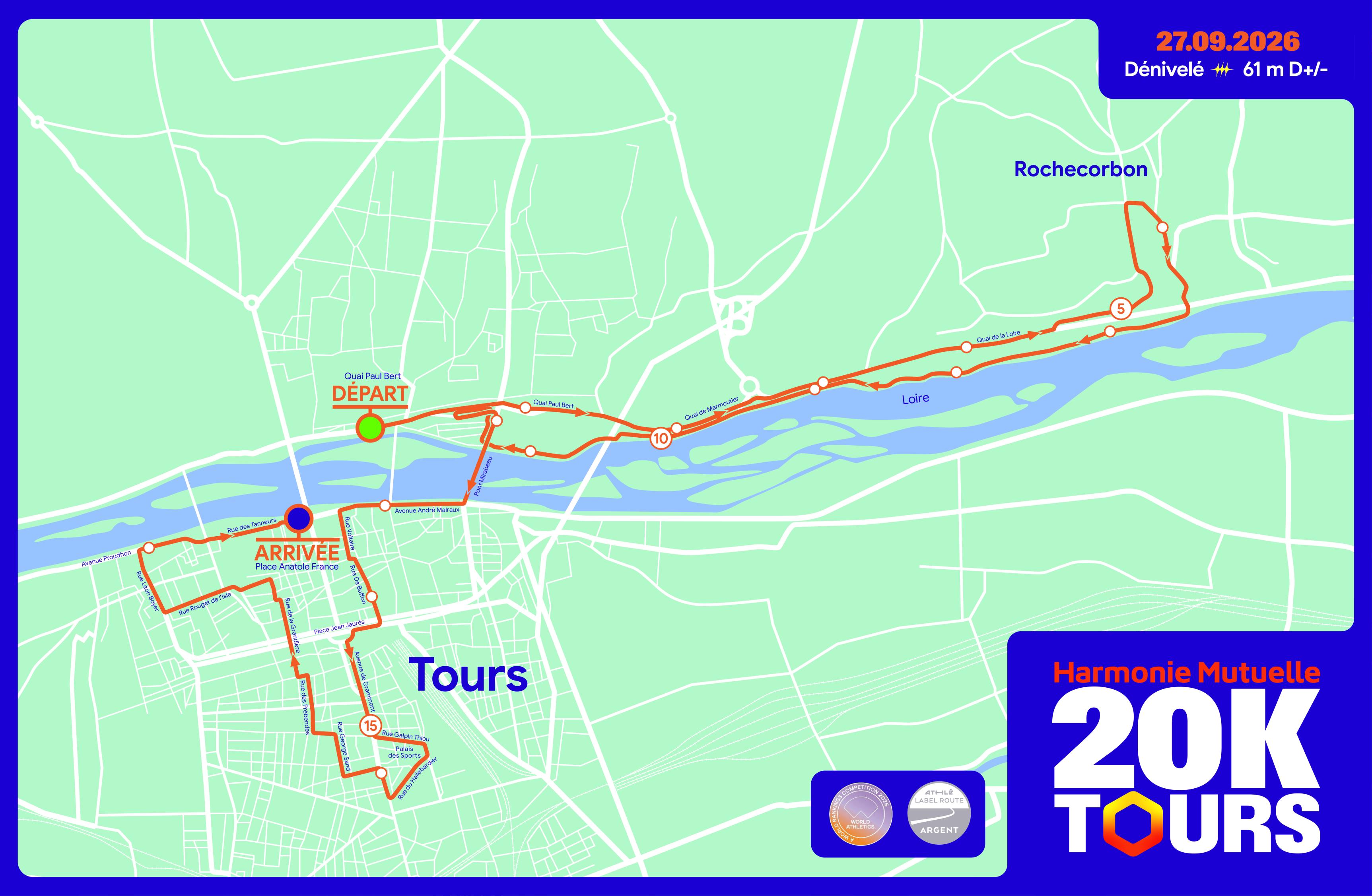 Plan du 20 Km de Tours 2026